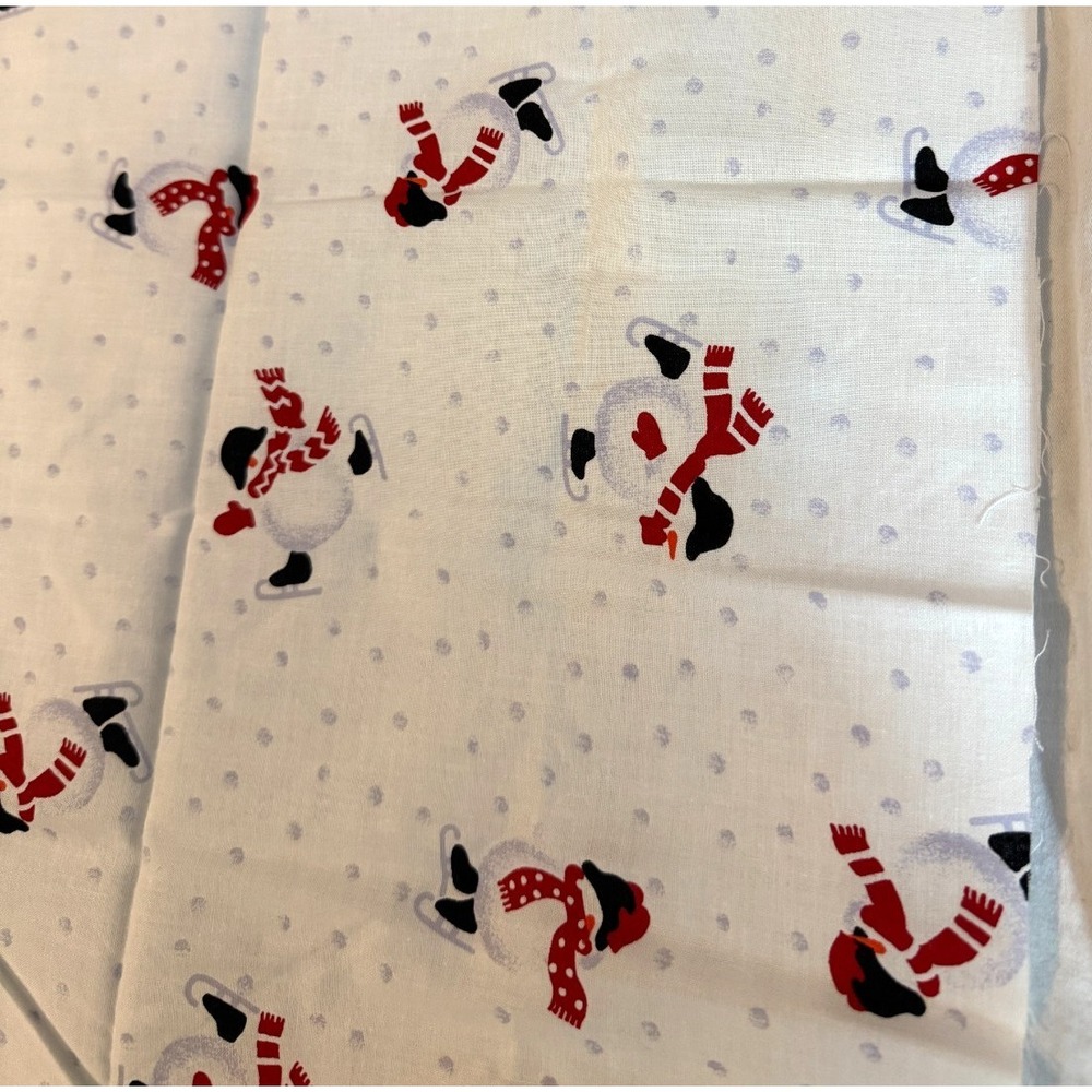 Winter Holiday Whimsical Ice Skating Snowman Fabric Remnant 32"by 42" white bkgd